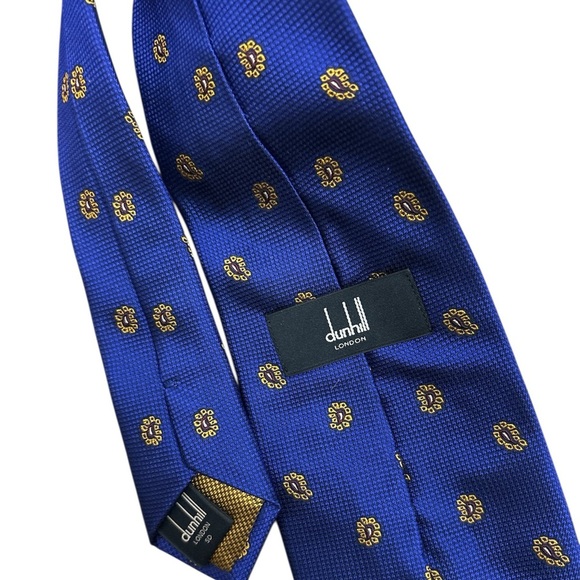 Dunhill Blue and Gold Silk Tie with Classic Pattern - Picture 2 of 4